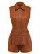 Brown 1970s Western Cowboy Suede Fringe Sleeveless Romper - vintage jumpsuit, retro fashion