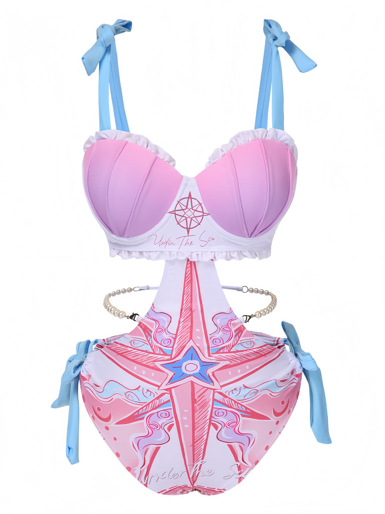 She's wearing 1970s Ruffled Pearl Chain Hollow Waist Swimsuit and the whole beach remembers the 1970s