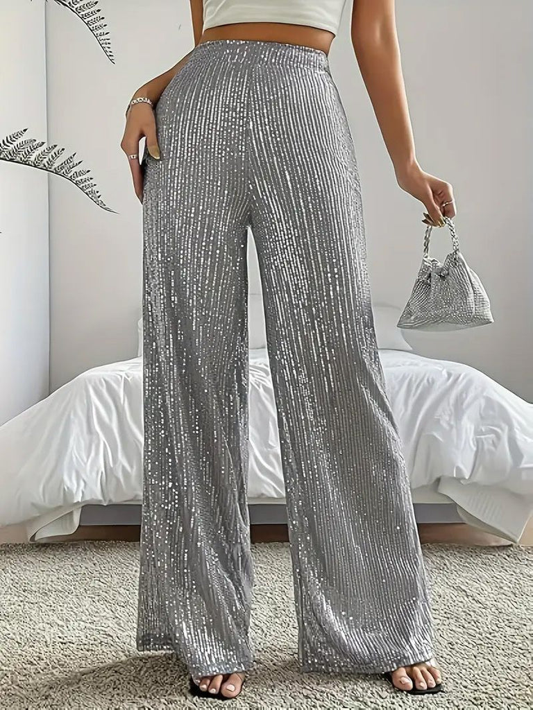 1970s Sequin Loose Flowy Wide-Leg Pants - vintage fashion, retro style