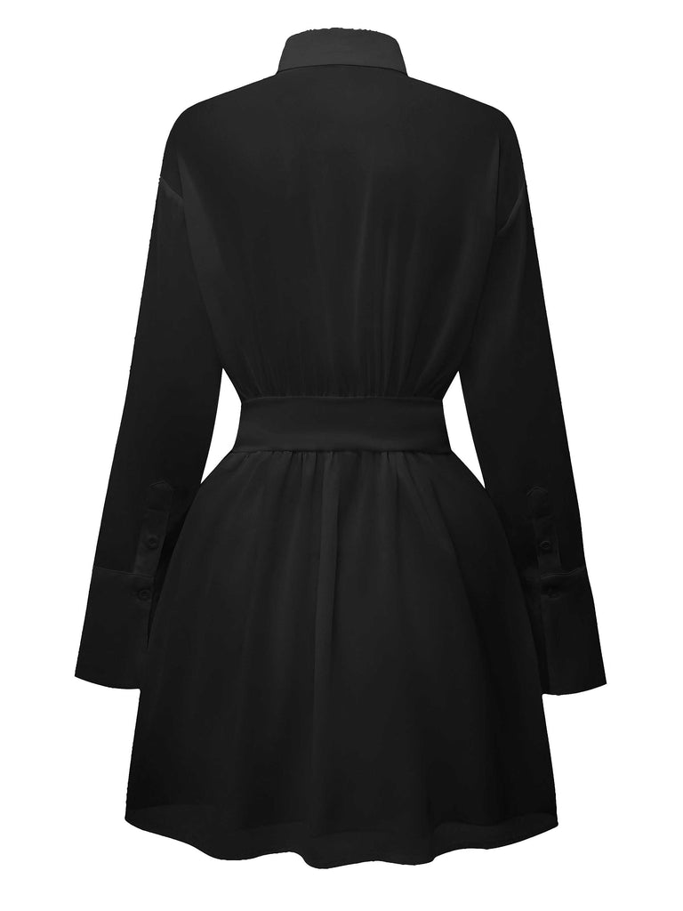 1970s Sheer Solid Shirt Dress - vintage dress, retro fashion