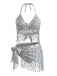 Silver 1970s Holographic Sequin Fringe Bikini Set & Cover-up - vintage fashion, retro style