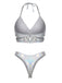 Silver 1970s Holographic Sequin Fringe Bikini Set & Cover-up - vintage fashion, retro style