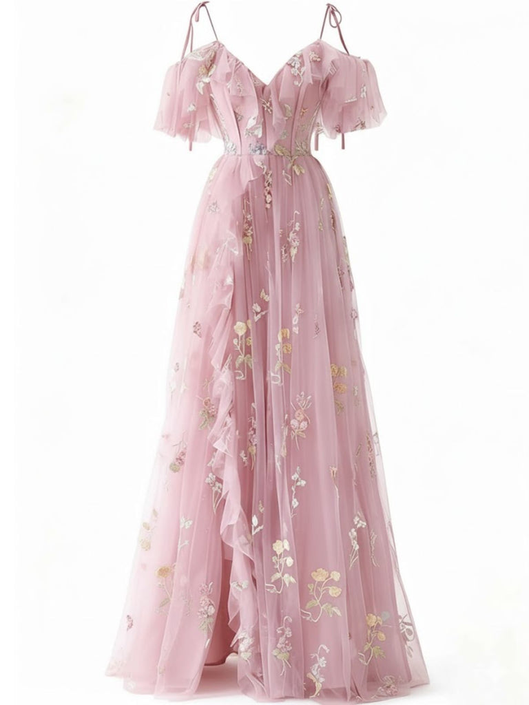 1970s Slip Floral Embroidered Mesh Slit Dress - vintage dress, retro fashion for women