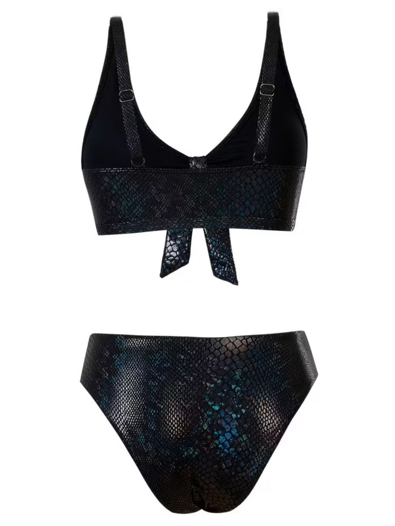 1970s Snakeskin Metallic Tie-Front Bikini Set - vintage fashion, retro style