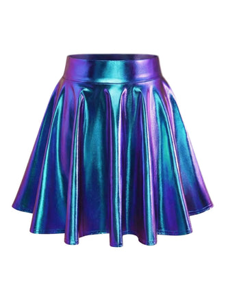 1970s Solid Disco Metallic Pleated Skirt - vintage skirt, retro style