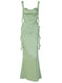 1970s Solid Satin Ruffle Backless Ruched Dress - vintage dress, retro fashion