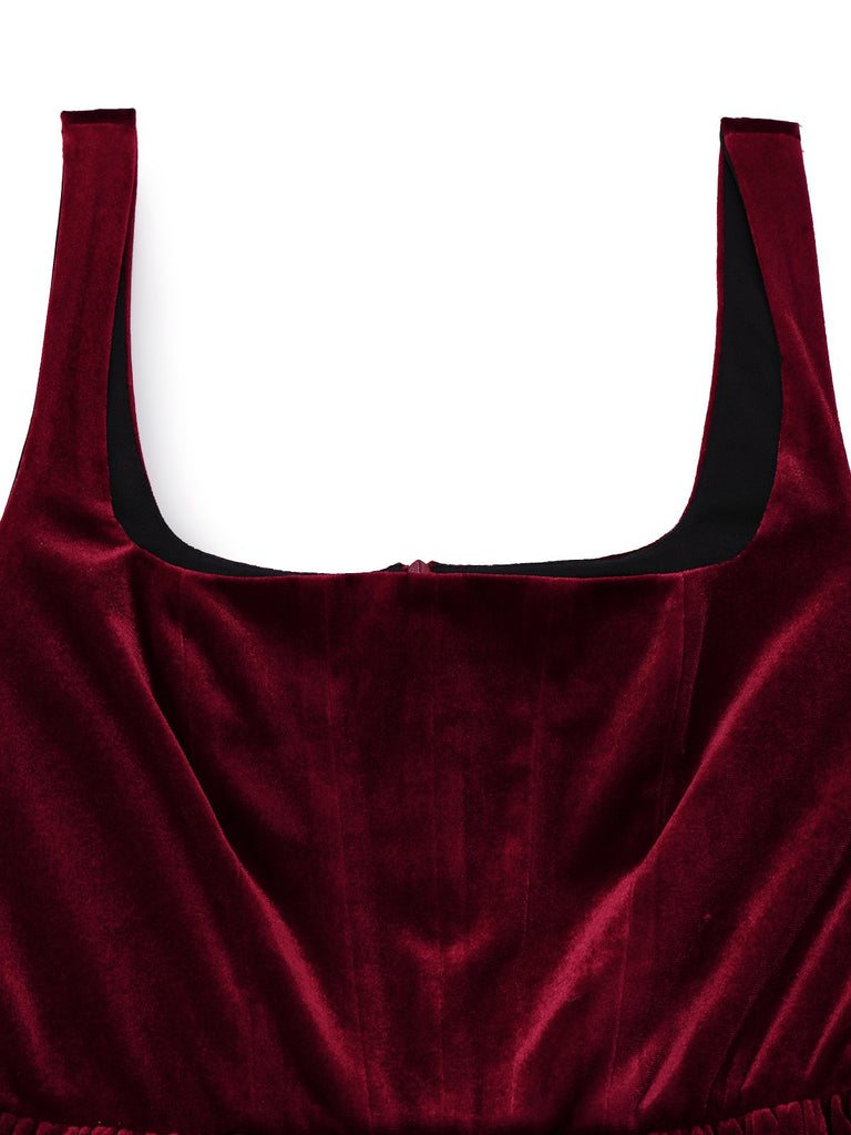 1970s Solid Square Neck Velvet Mini Dress - vintage dress, retro fashion