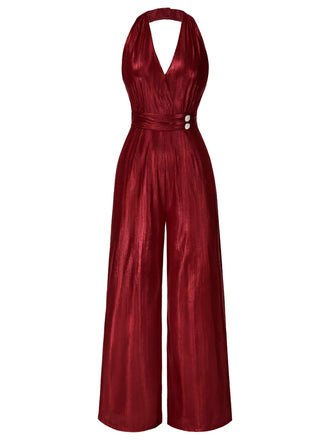 1970s Solid V-Neck Halter Jumpsuit - vintage jumpsuit, retro fashion