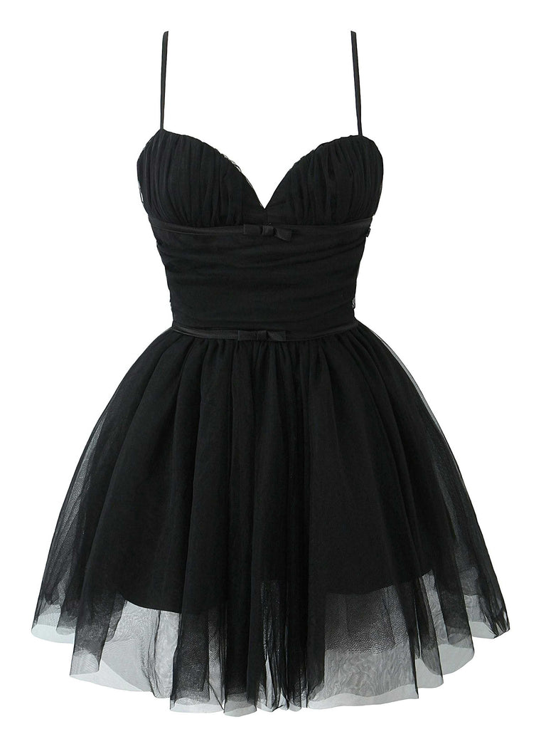 1970s Spaghetti Strap Bow Tulle Dress - vintage dress, retro fashion