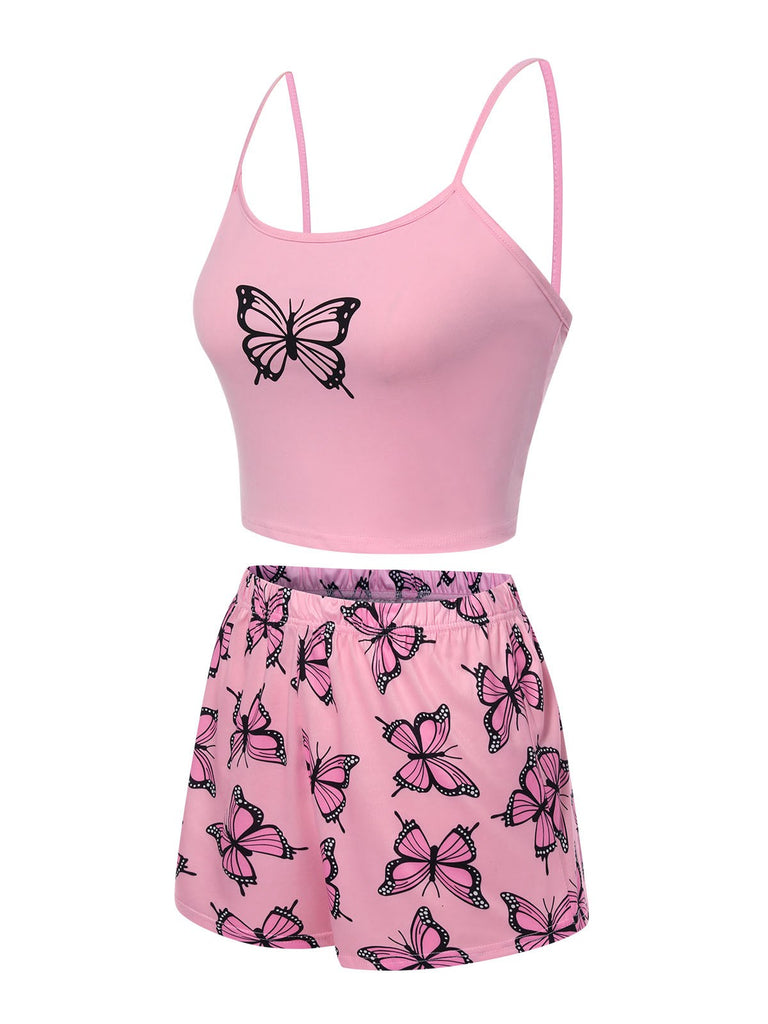 1970s Spaghetti Strap Butterfly Pajamas, vintage pajamas, retro nightwear - perfect for women who love vintage and retro fashion