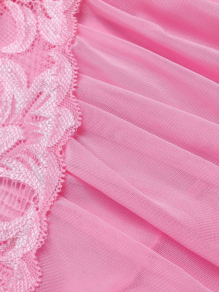 She slips into 1970s Spaghetti Strap Lace Sheer Sleepwear and channels 1970s screen sirens