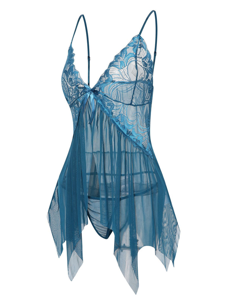 She slips into 1970s Spaghetti Strap Lace Sheer Sleepwear and channels 1970s screen sirens