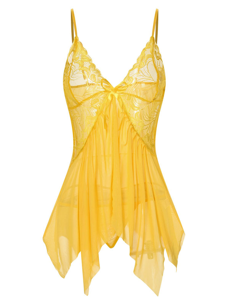 1970s Spaghetti Strap Lace Sheer Sleepwear: 1970s allure for the woman who knows her power