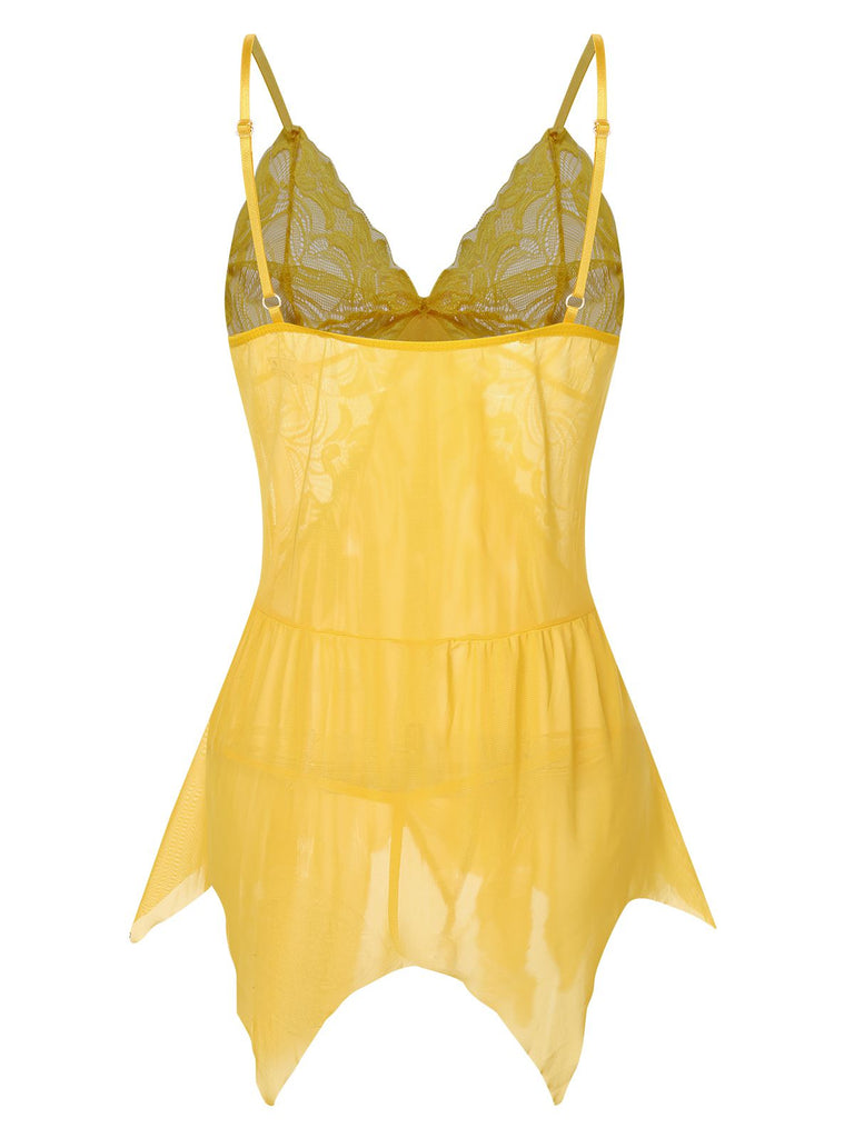 This 1970s Spaghetti Strap Lace Sheer Sleepwear is 1970s romance against her skin