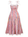 1970s Spaghetti Strap Rainbow Stripes Tiered Dress - vintage dress, retro fashion, elegant red