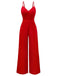 1970s Spaghetti Strap Textured Solid Jumpsuit - vintage jumpsuit, retro fashion, elegant red