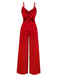 1970s Spaghetti Strap Textured Solid Jumpsuit - vintage jumpsuit, retro fashion, elegant red