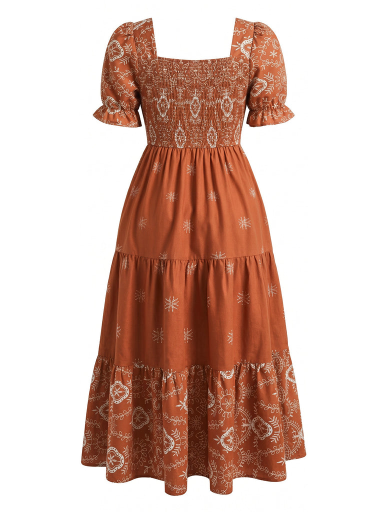 Plus Size Brown 1950s Square Neck Vintage Dress 3
