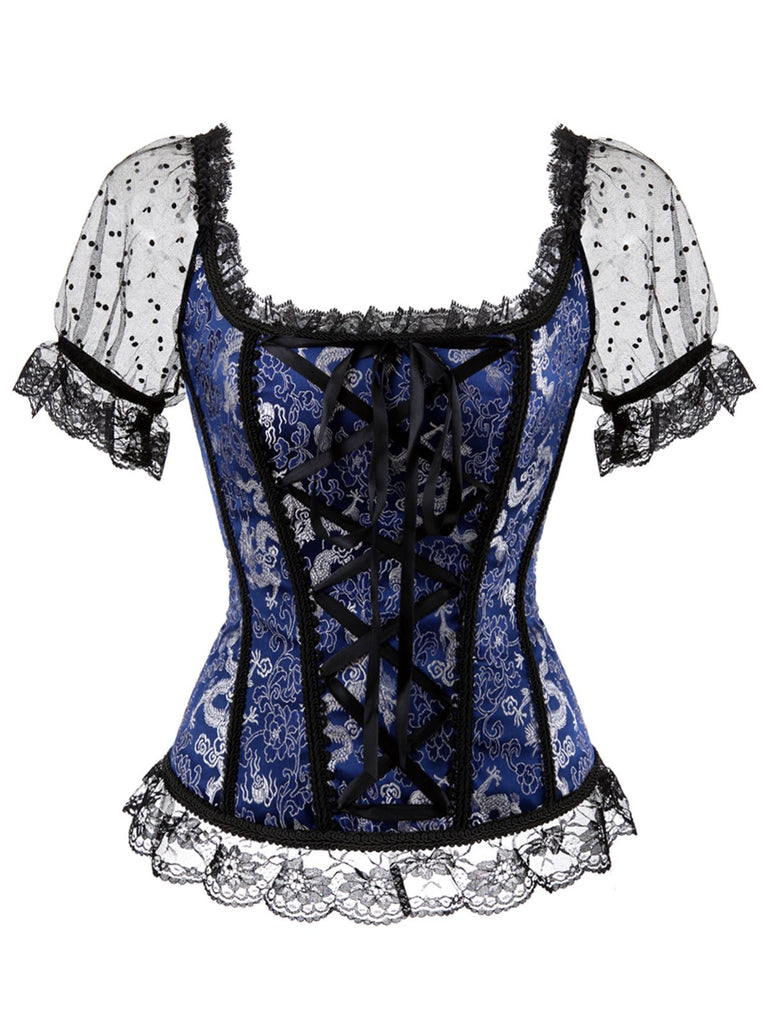 1970s Steampunk Lace Puff Bind Corset Top - vintage fashion, retro style