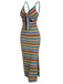 1970s Strap Colorful Stripes Lace-Up Boho Dress - vintage dress, retro fashion