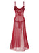 1970s Strap Lace Sheer Slit Sleepwear Nightgown - vintage nightgown, retro sleepwear
