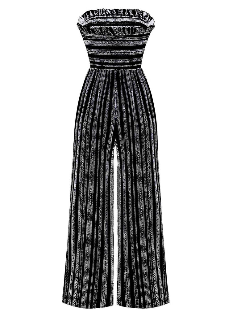 1970s Strapless Boho Stripes Wide Leg Jumpsuit - vintage jumpsuit, retro fashion