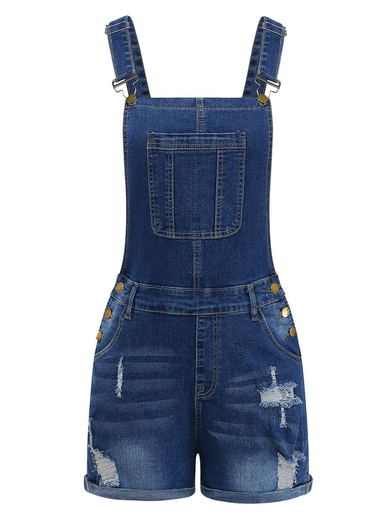 1970s Stretch Ripped Denim Overall Romper - vintage jumpsuit, retro fashion