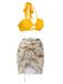 2PCS Yellow 1970s Retro Architectural Pattern Swimsuit & Cover-Up - vintage swimsuit, pin-up style