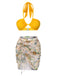 2PCS Yellow 1970s Retro Architectural Pattern Swimsuit & Cover-Up - vintage swimsuit, pin-up style