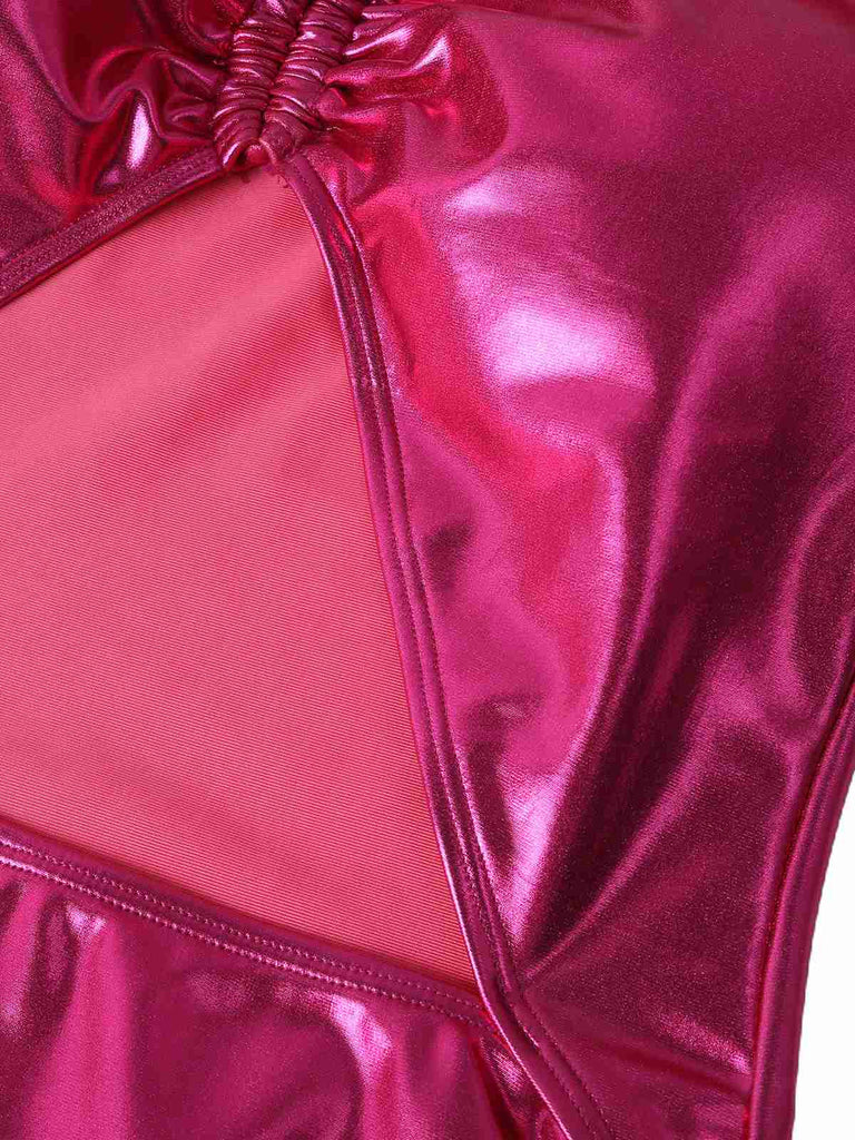 1970s Metallic Halter Neck Cutout One-Piece Swimsuit - vintage swimsuit, pin-up style