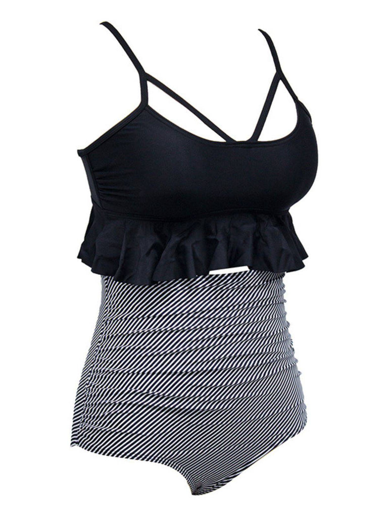1970s Tummy Control Leopard Ruffled Tankini Set — 1970s poolside glamour meets sun-drenched confidence