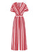 She finds her 1970s story in this 1970s V-Neck Contrast Stripes Jumpsuit