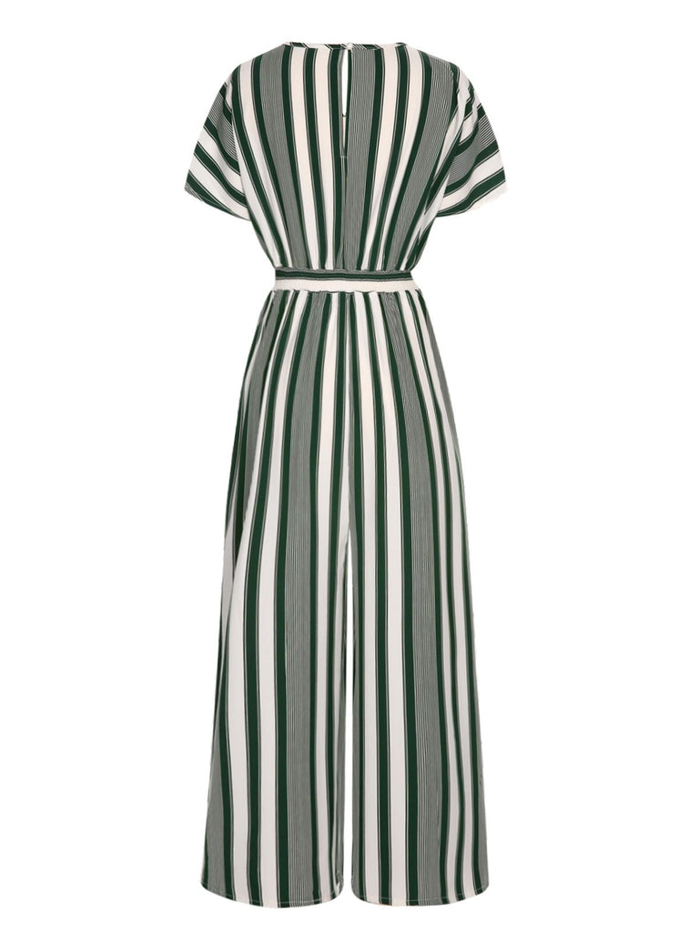 1970s V-Neck Contrast Stripes Jumpsuit: timeless 1970s elegance she makes her own