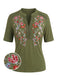 Green 1940s Floral Lace V Neck Top 3