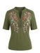 Green 1940s Floral Lace V Neck Top 4