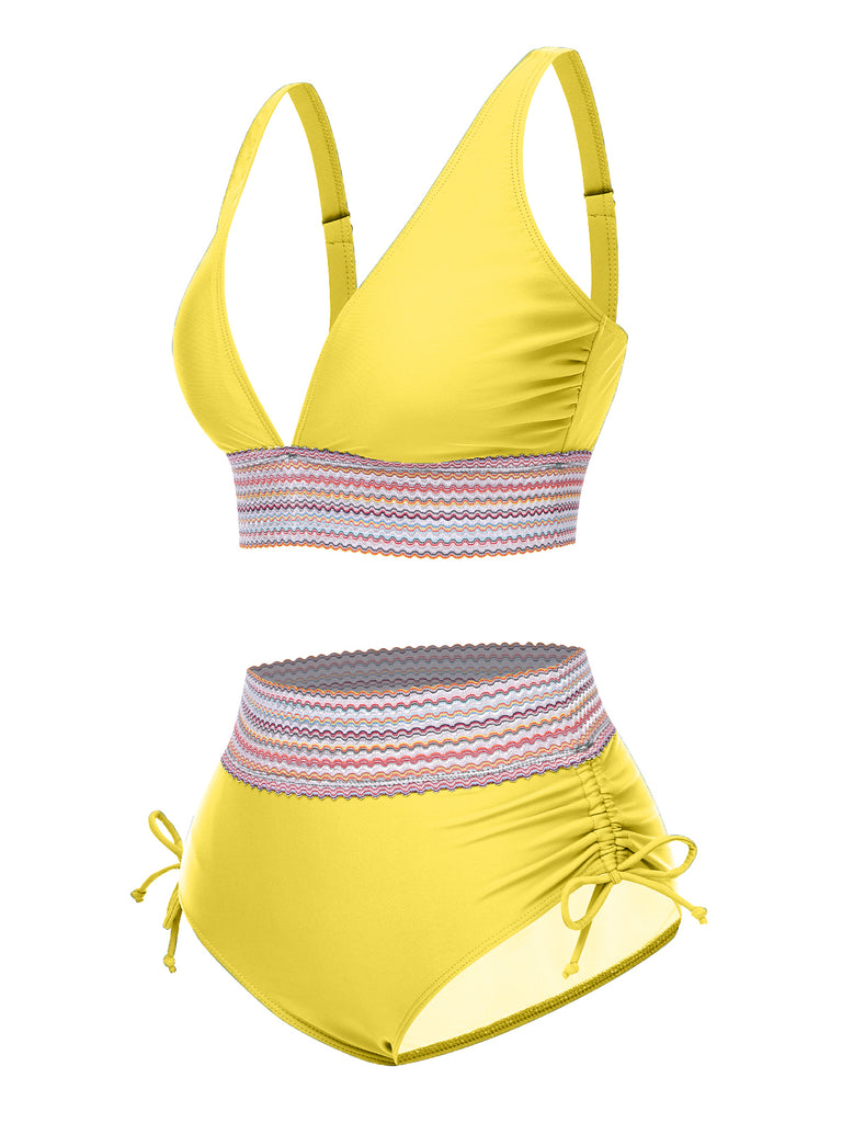 1970s VNeck Patchwork HighWaist Bikini | 1970s | vintage swimsuit, retro beachwear