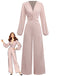 1970s V-Neck Solid Twist Long Sleeve Jumpsuit - vintage jumpsuit, retro fashion