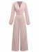 1970s V-Neck Solid Twist Long Sleeve Jumpsuit - vintage jumpsuit, retro fashion
