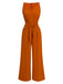 She finds her 1970s story in this 1970s V-Neck Tie-Front Solid Jumpsuit