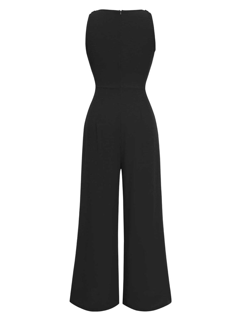 She finds her 1970s story in this 1970s V-Neck Tie-Front Solid Jumpsuit