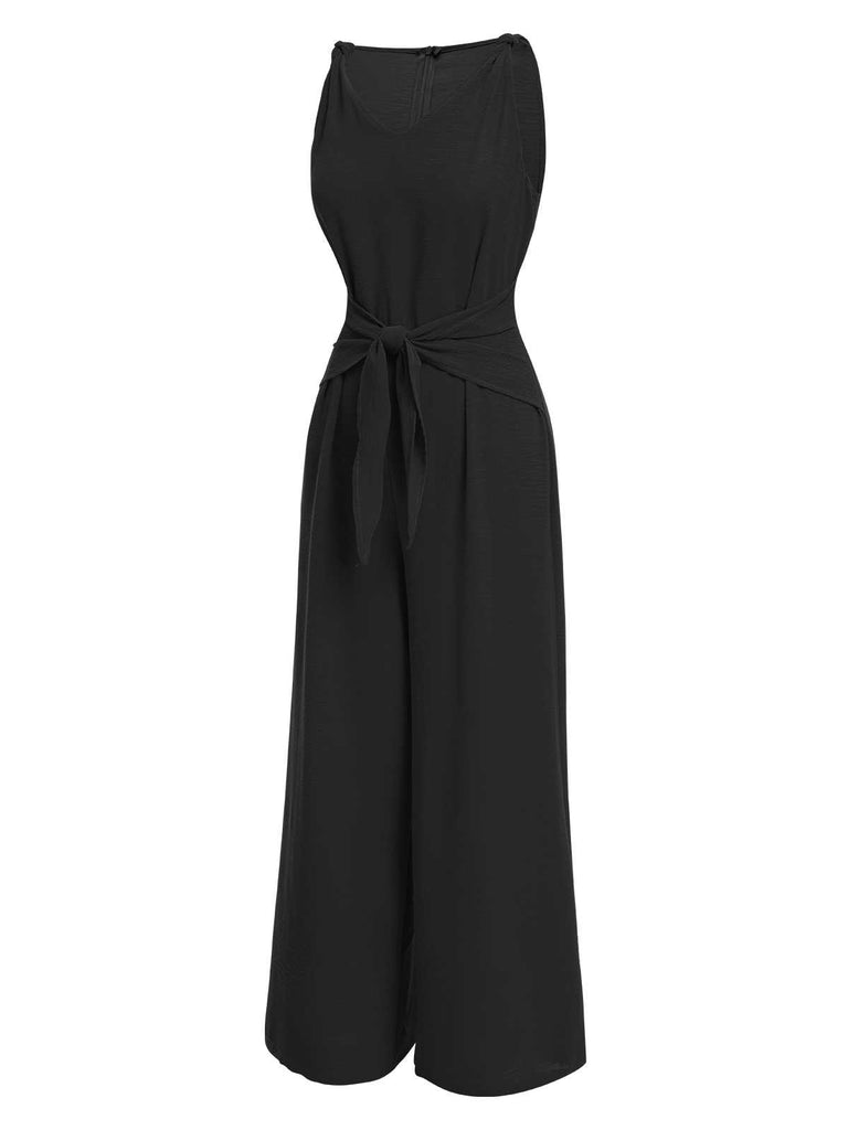 1970s V-Neck Tie-Front Solid Jumpsuit: timeless 1970s elegance she makes her own