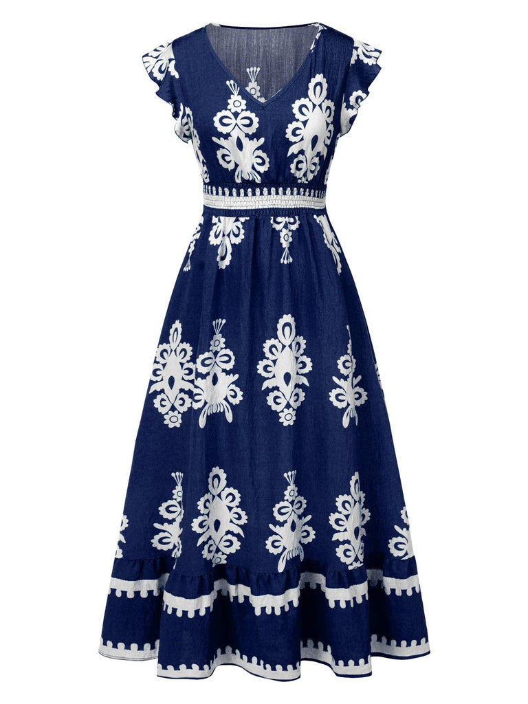 1970s V-Neck Tribal Pattern Bohemian Dress, vintage dress, retro fashion - perfect for women who love vintage and retro fashion