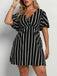[Plus Size] 1970s Wrap V-Neck Striped Flutter Sleeve Dress - vintage dress, retro fashion for vintage lovers