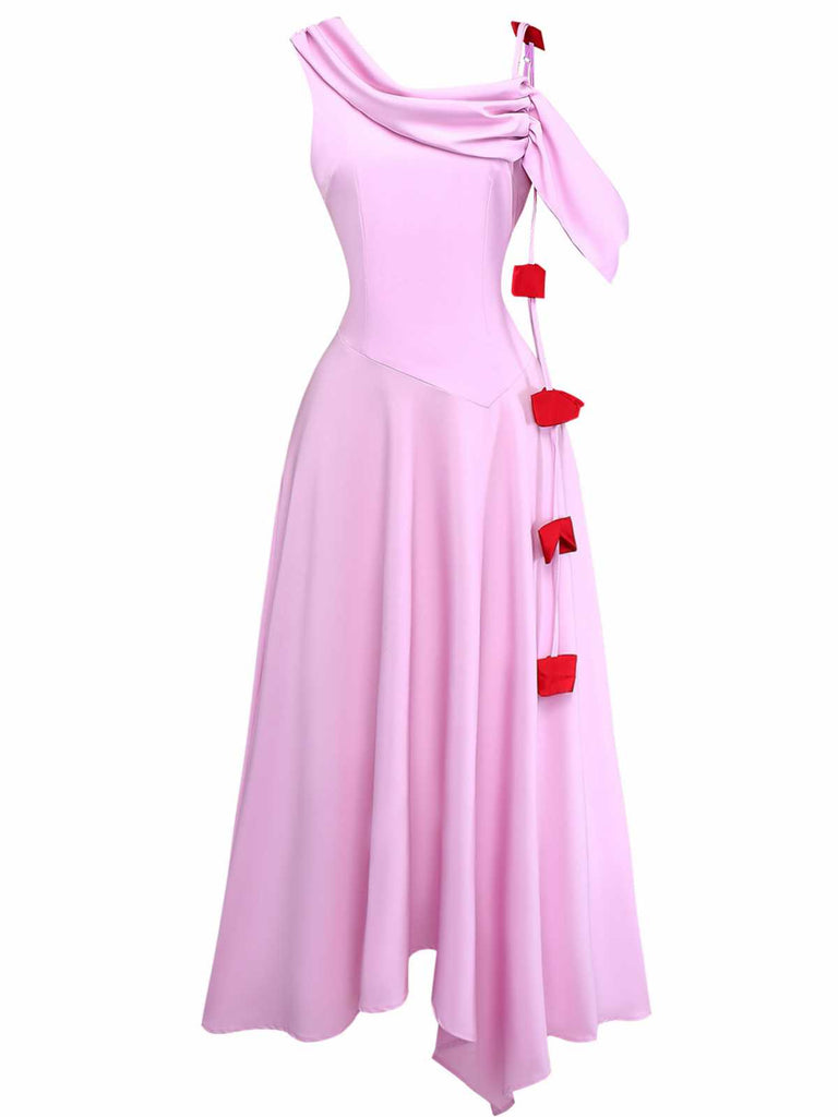 1980s Asymmetric One-Shoulder Draped Midi Dress - vintage dress, retro fashion