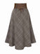 2PCS 1980s Chiffon Ruffled High-Neck Blouse &  Lace-Up Plaid Skirt - vintage skirt, retro style
