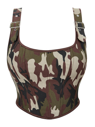 1980s Camouflage Lace Up Buckled Corset Top - vintage fashion, retro style
