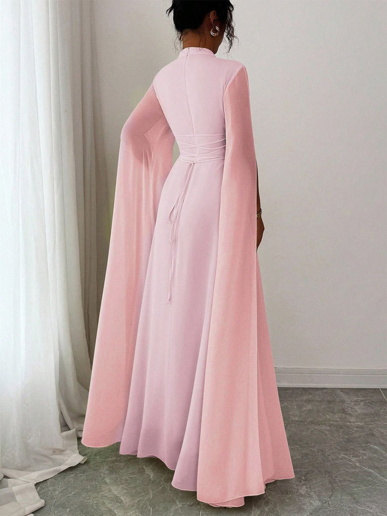 1980s Cape Sleeved Back Tie Maxi Dress - vintage dress, retro fashion