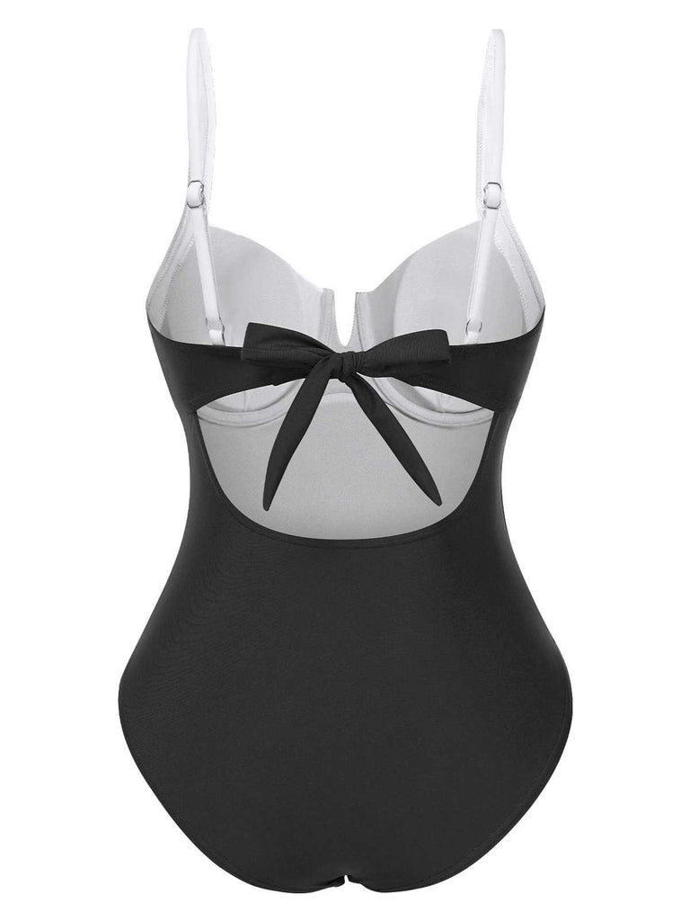 1980s Colorblock Strap High-Leg One-Piece Swimsuit: 1980s Riviera elegance, reimagined for her