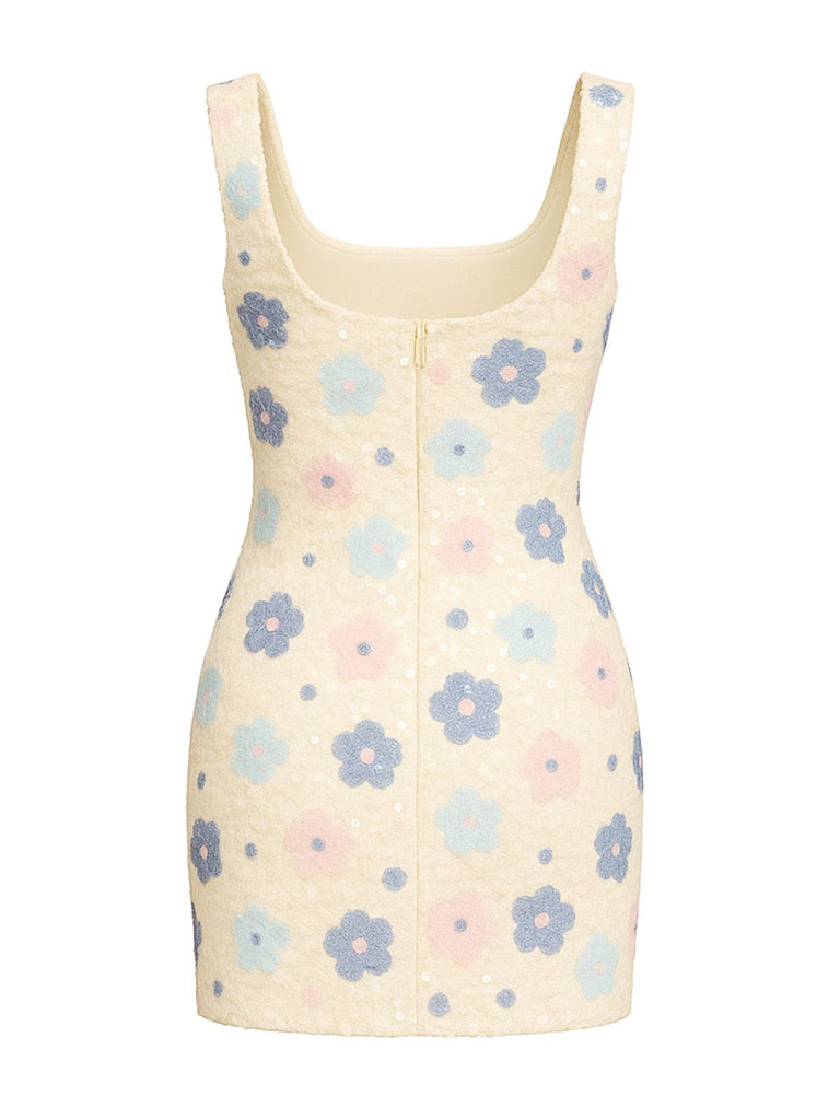1980s Colorful Floral Sequined Slit Bodycon Dress - vintage dress, retro fashion