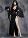 Black 1980s Gothic Slit Flared Sleeve Lace V-Neck Dress - vintage dress, retro fashion, classic black